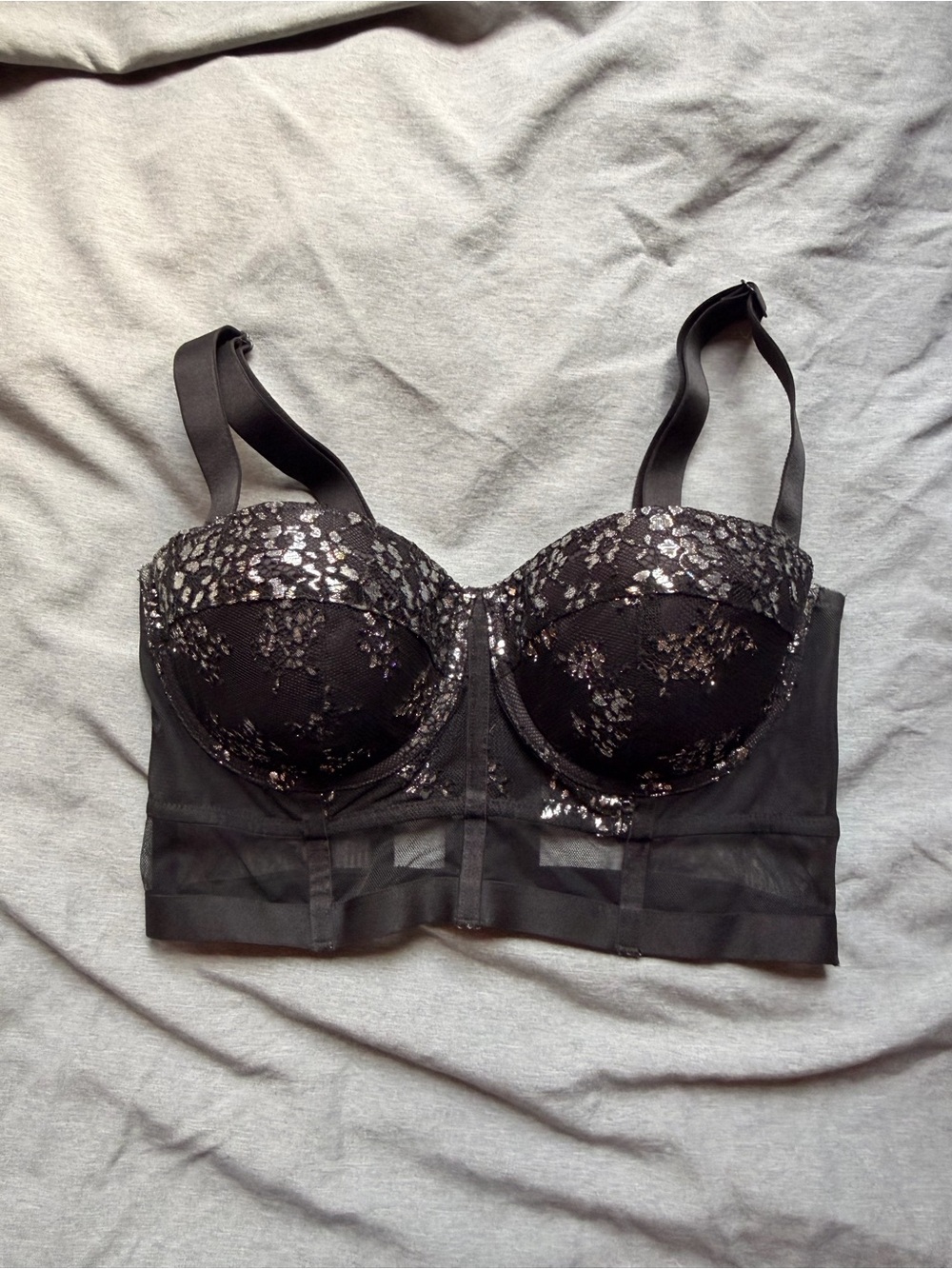 Victoria's Secret Black Lace Longline Bra with Sequin Detail
